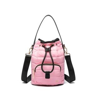 LIKE DREAMS LUCKY QUILTED PUFFER BUCKET CROSSBODY TOTE BAG BABY PINK NWT